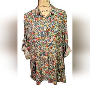April Cornell Cotton Floral High-Low Button Front Tunic Size M